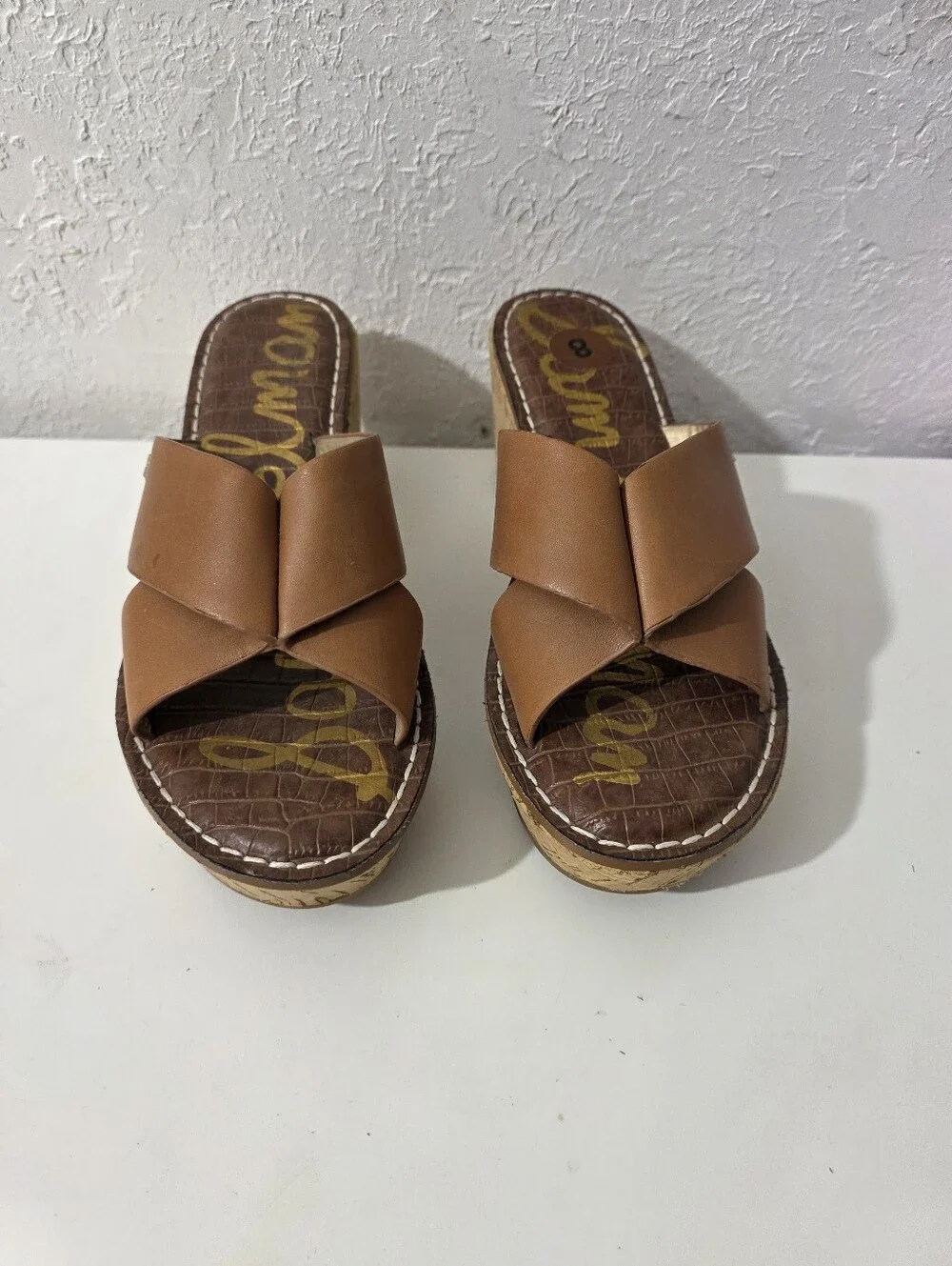 Sam Edelman Remini Brown Wedge Platform Leather Strap Sandals Womens Size 8